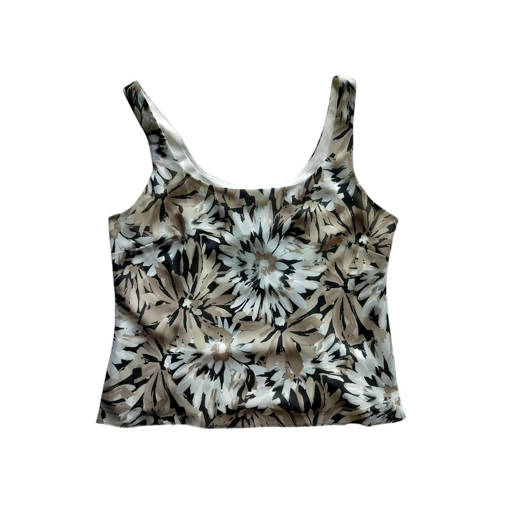 Alex Evenings‎ Women's Brown Cream Floral Print Chiffon Cami Tank Top Size L